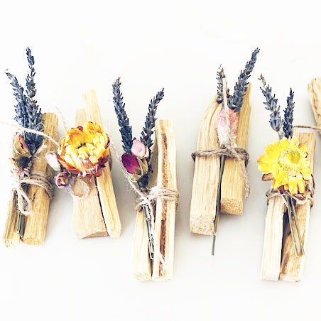 sustainably sourced palo santo bundle with dried flowers